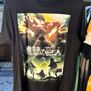 Attack On Titan 100% Cotton Black with Colorful Graphic Print Tee T-Shirt SZ Med